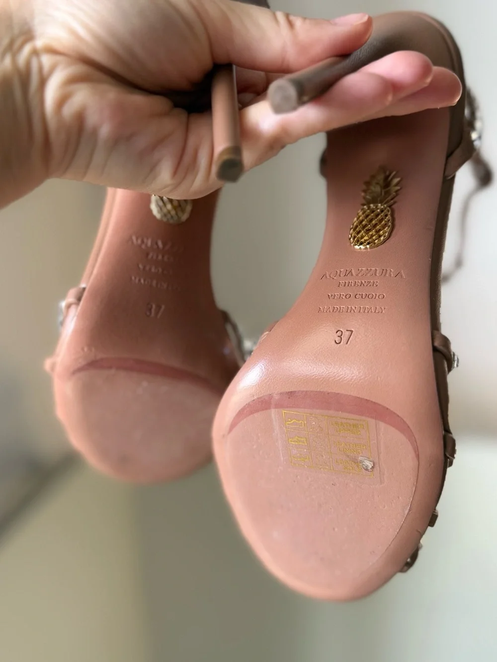 Like New AQUAZZURA Tequila 105 Blush Leather Sandals $1,630 37